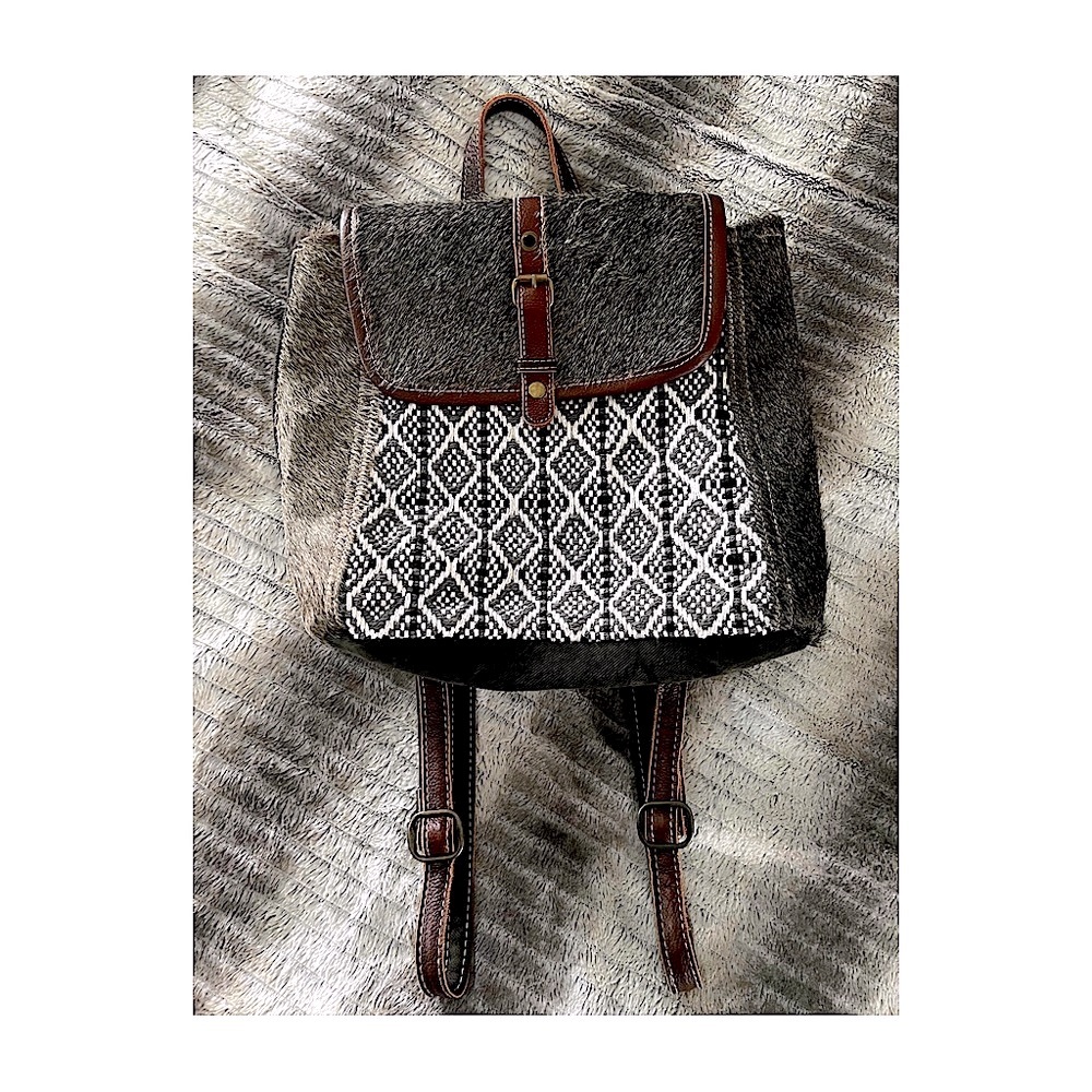 Myra Bag Backpack/ Stella Series/ Rug, Leather, Canvas & Hairon